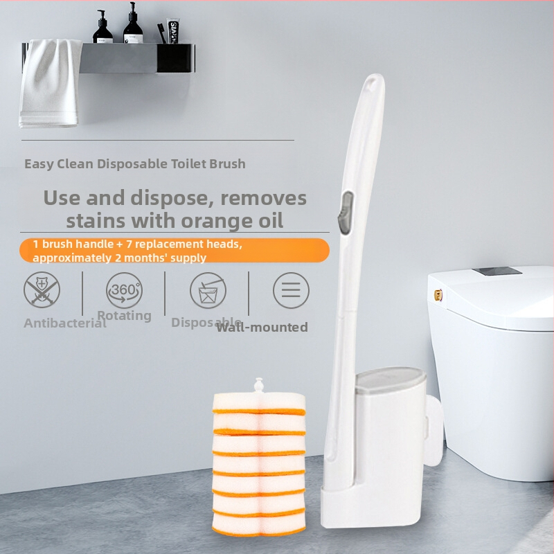 Miaojie Ühekordne tualetiharja komplekt sisseehitatud puhastusvahendiga, seinale kinnitatav, käsn