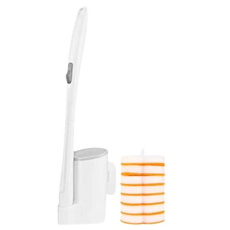 Miaojie Jednorazová sada kefy na toaletu s integrovaným čistiacim prostriedkom, nástenný držiak, so špongou