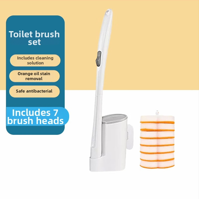 Miaojie Jednorazová sada kefy na toaletu s integrovaným čistiacim prostriedkom, nástenný držiak, so špongou