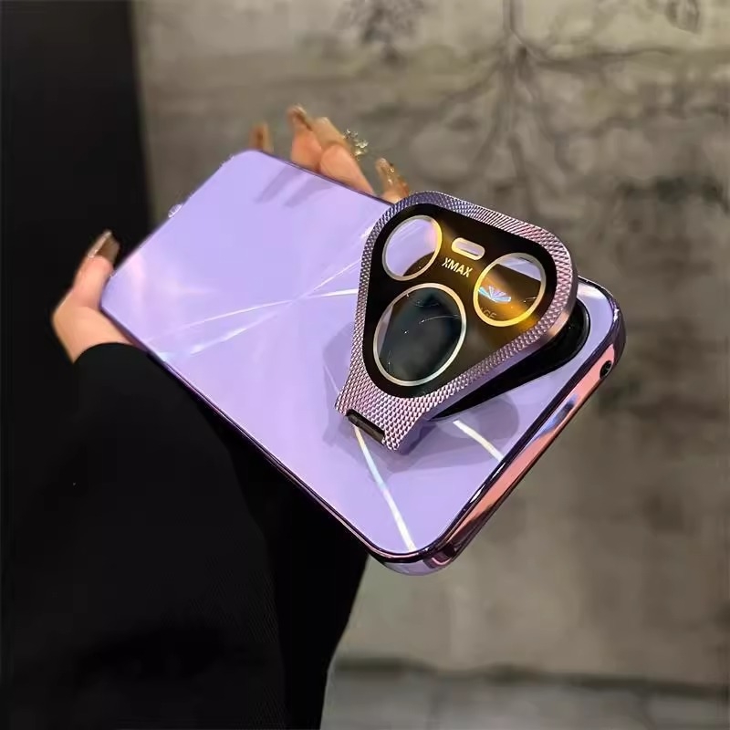 Kućište za telefon s metalnim nosačem leće MT60 za Huawei Pura70 Pro, Aurora laser završna obrada, PC materijal, elektroplatiranje, otporno na udarce, antiotisci prstiju