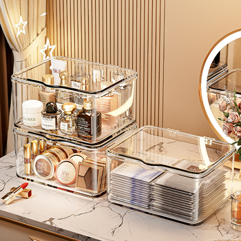 Organizator pentru cosmetice – cutie acrilică transparentă de birou cu capac, pentru rujuri, măști și obiecte mici