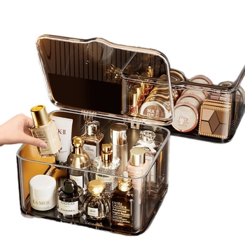 Organizator pentru cosmetice – cutie acrilică transparentă de birou cu capac, pentru rujuri, măști și obiecte mici