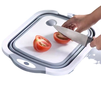 Placă de tăiat din plastic cu două straturi, pliabilă, cu vas de spălat legume portabil, retractabil