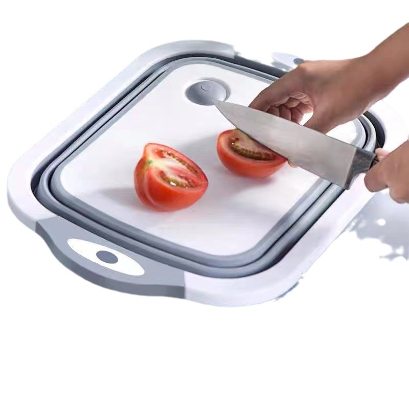 Placă de tăiat din plastic cu două straturi, pliabilă, cu vas de spălat legume portabil, retractabil