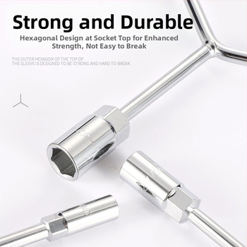 Zásuvkový kľúč — trojramenný a Y-tvar dizajn, nástroj na opravu pneumatík a motocyklov, z vysokouhlíkovej ocele, značka Powerful Merchant