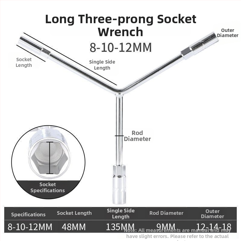 Zásuvkový kľúč — trojramenný a Y-tvar dizajn, nástroj na opravu pneumatík a motocyklov, z vysokouhlíkovej ocele, značka Powerful Merchant