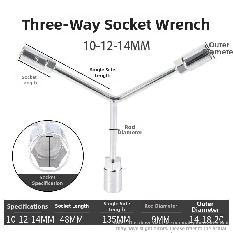 Zásuvkový kľúč — trojramenný a Y-tvar dizajn, nástroj na opravu pneumatík a motocyklov, z vysokouhlíkovej ocele, značka Powerful Merchant