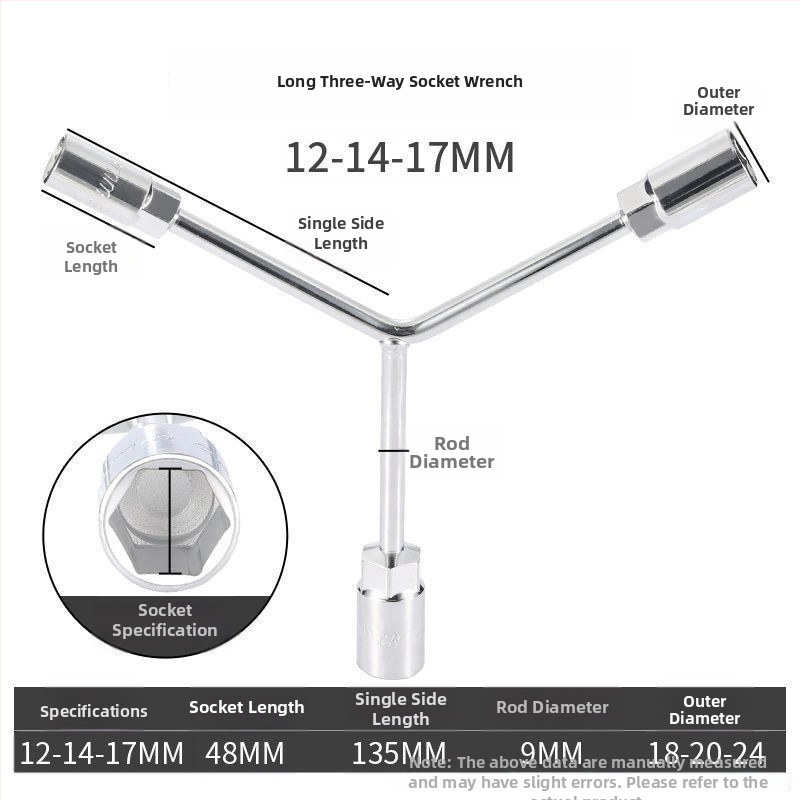 Zásuvkový kľúč — trojramenný a Y-tvar dizajn, nástroj na opravu pneumatík a motocyklov, z vysokouhlíkovej ocele, značka Powerful Merchant