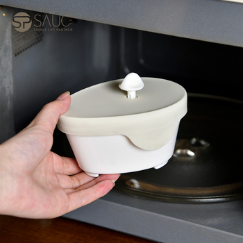 Porcelánová miska na parenie vajíčka pre deti s viečkom, miska na vajíčkovú kašu, vhodná do mikrovlnky