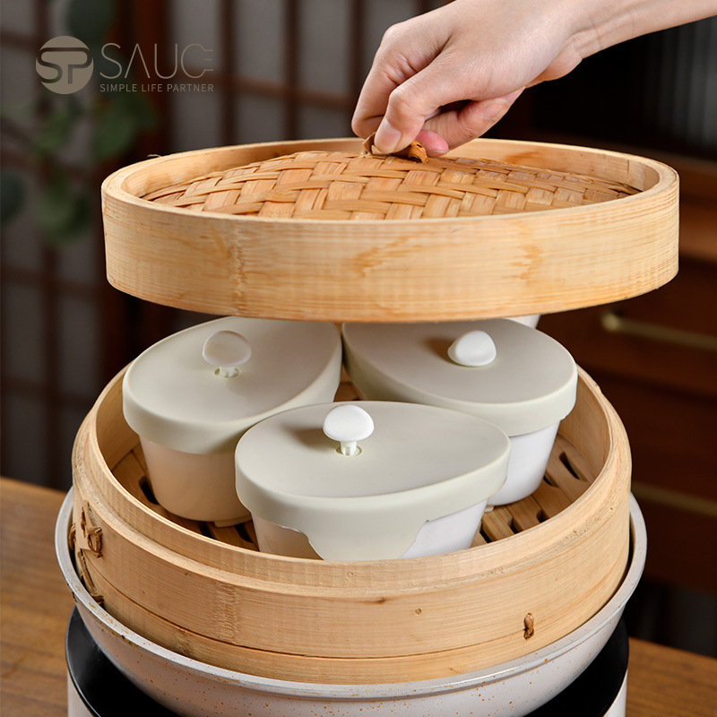 Porcelánová miska na parenie vajíčka pre deti s viečkom, miska na vajíčkovú kašu, vhodná do mikrovlnky