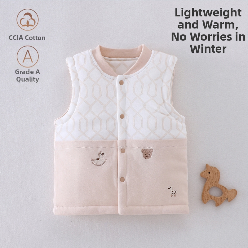 Laste puuvillane padi vest vooderduse, unisex, 0–12 kuu, sügis-talv, varrukatuta, karikatürimustriga