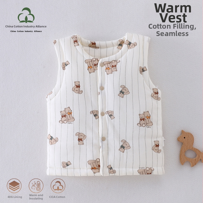 Laste puuvillane padi vest vooderduse, unisex, 0–12 kuu, sügis-talv, varrukatuta, karikatürimustriga