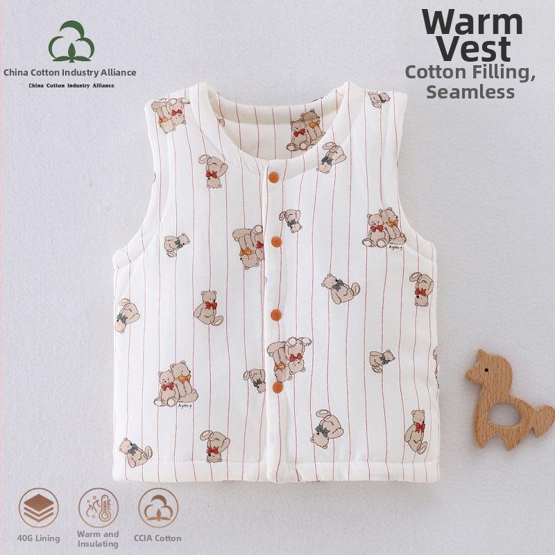 Laste puuvillane padi vest vooderduse, unisex, 0–12 kuu, sügis-talv, varrukatuta, karikatürimustriga
