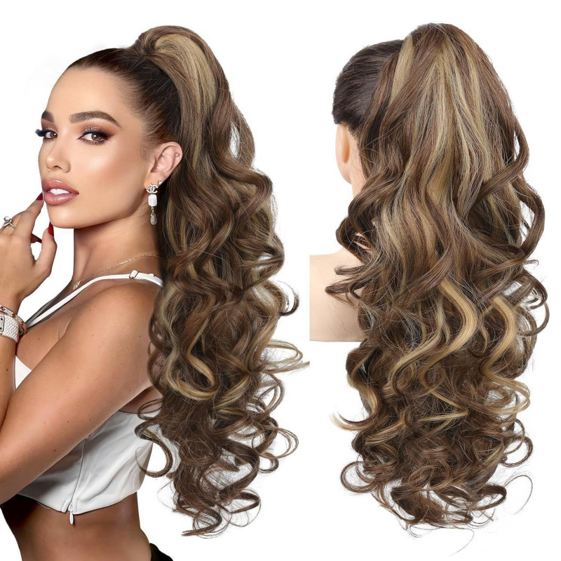 Koni wig za žene – clip-on, europski/američki stil, velike valovite kovrče, duga kosa