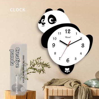 Panda tvarovaný nástenný hodiny do obývačky, pohyb sweep, batériové napájanie, MDF puzdro a ciferník, hrúbka 45 mm