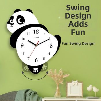 Panda tvarovaný nástenný hodiny do obývačky, pohyb sweep, batériové napájanie, MDF puzdro a ciferník, hrúbka 45 mm
