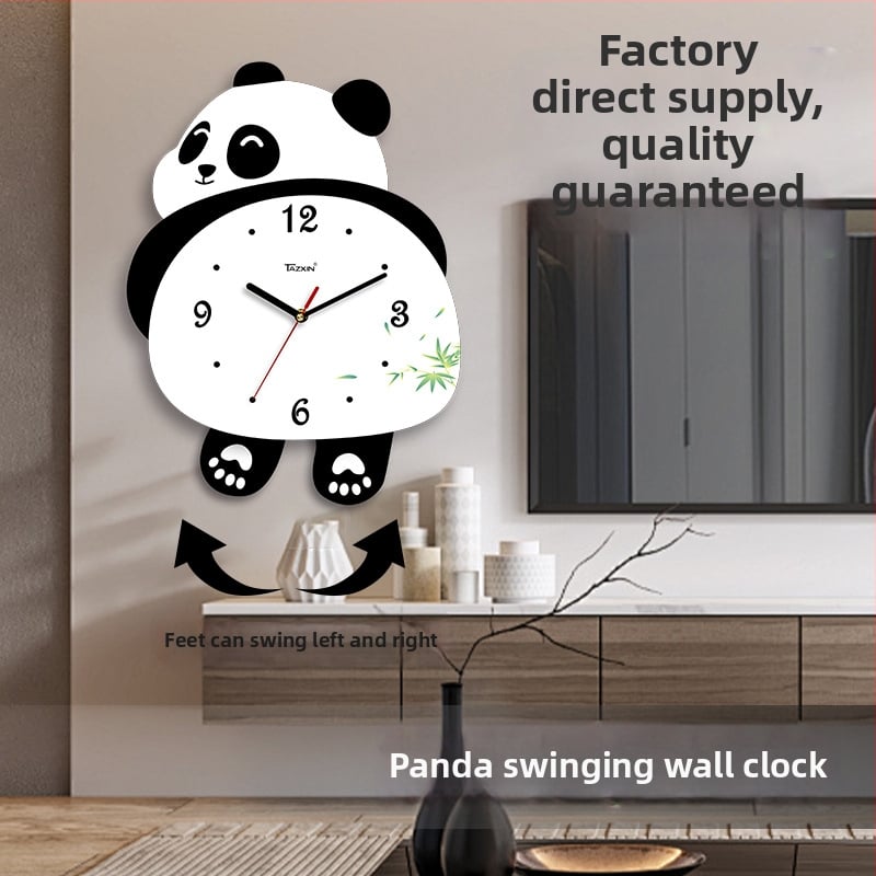 Panda tvarovaný nástenný hodiny do obývačky, pohyb sweep, batériové napájanie, MDF puzdro a ciferník, hrúbka 45 mm