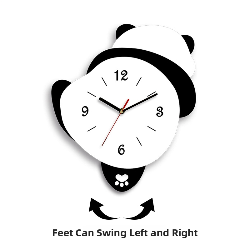 Panda tvarovaný nástenný hodiny do obývačky, pohyb sweep, batériové napájanie, MDF puzdro a ciferník, hrúbka 45 mm