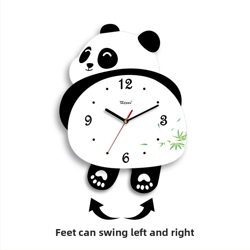 Panda tvarovaný nástenný hodiny do obývačky, pohyb sweep, batériové napájanie, MDF puzdro a ciferník, hrúbka 45 mm