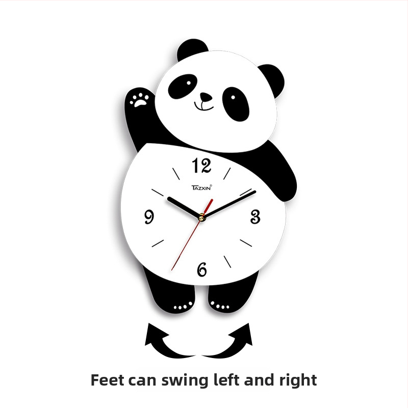 Panda tvarovaný nástenný hodiny do obývačky, pohyb sweep, batériové napájanie, MDF puzdro a ciferník, hrúbka 45 mm
