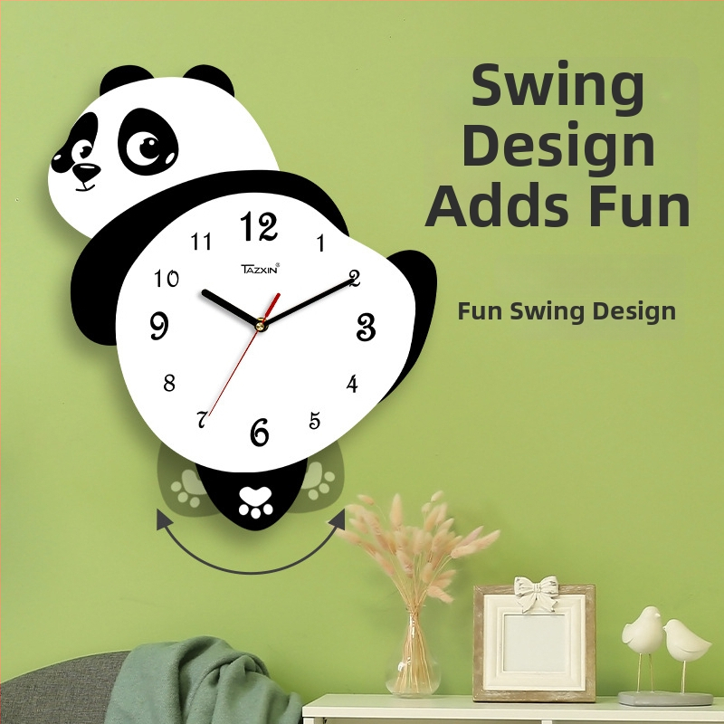 Panda tvarovaný nástenný hodiny do obývačky, pohyb sweep, batériové napájanie, MDF puzdro a ciferník, hrúbka 45 mm