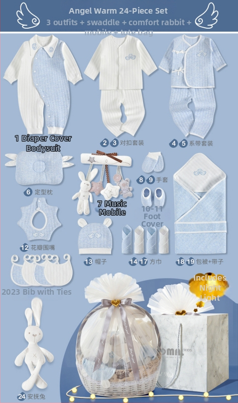 Naujagimių dovanų dėžutė - medvilnės drabužių komplektas kūdikiams su švelniu paviršiaus apdaila, daugiadalis komplektas (0–1 m., iki 80 cm)