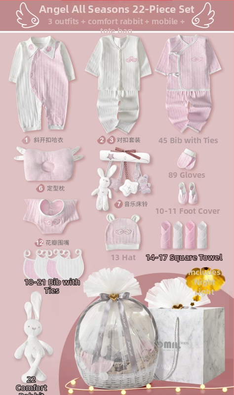 Naujagimių dovanų dėžutė - medvilnės drabužių komplektas kūdikiams su švelniu paviršiaus apdaila, daugiadalis komplektas (0–1 m., iki 80 cm)