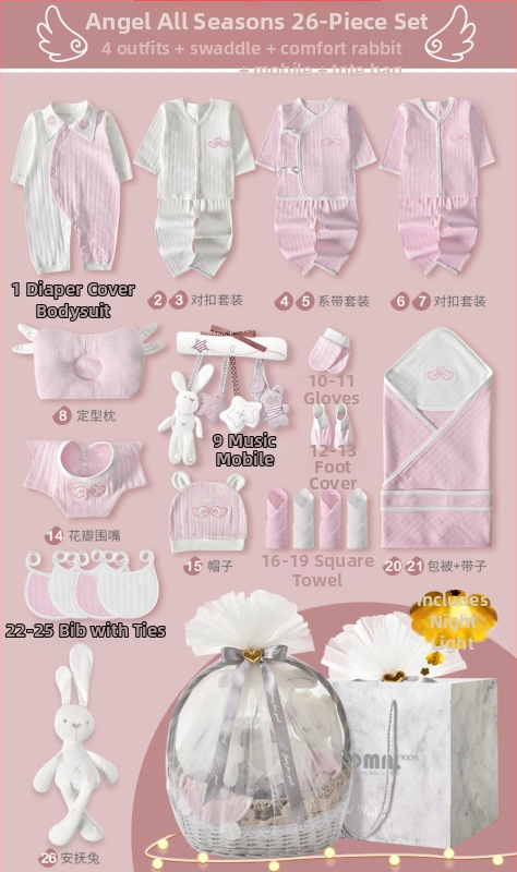 Naujagimių dovanų dėžutė - medvilnės drabužių komplektas kūdikiams su švelniu paviršiaus apdaila, daugiadalis komplektas (0–1 m., iki 80 cm)
