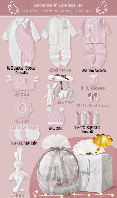 Naujagimių dovanų dėžutė - medvilnės drabužių komplektas kūdikiams su švelniu paviršiaus apdaila, daugiadalis komplektas (0–1 m., iki 80 cm)