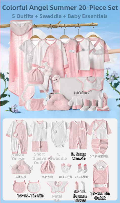 Naujagimių dovanų dėžutė - medvilnės drabužių komplektas kūdikiams su švelniu paviršiaus apdaila, daugiadalis komplektas (0–1 m., iki 80 cm)