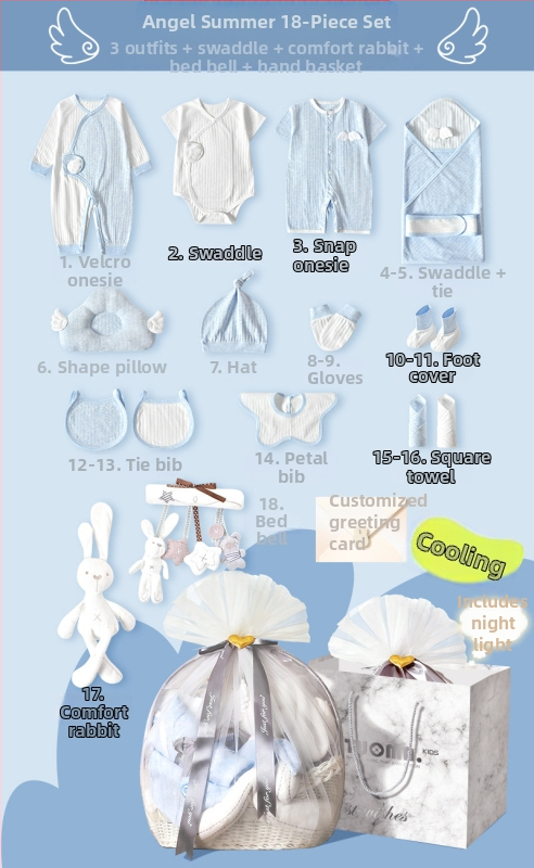 Naujagimių dovanų dėžutė - medvilnės drabužių komplektas kūdikiams su švelniu paviršiaus apdaila, daugiadalis komplektas (0–1 m., iki 80 cm)