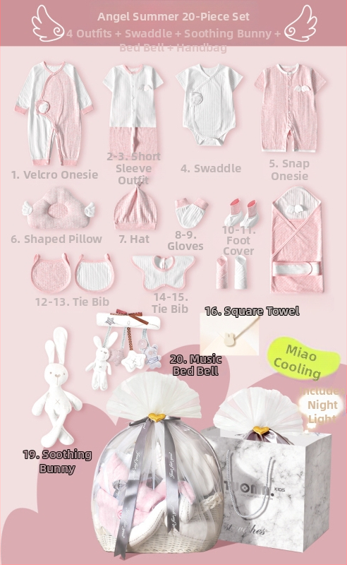 Naujagimių dovanų dėžutė - medvilnės drabužių komplektas kūdikiams su švelniu paviršiaus apdaila, daugiadalis komplektas (0–1 m., iki 80 cm)