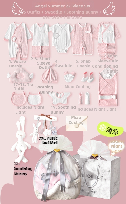 Naujagimių dovanų dėžutė - medvilnės drabužių komplektas kūdikiams su švelniu paviršiaus apdaila, daugiadalis komplektas (0–1 m., iki 80 cm)