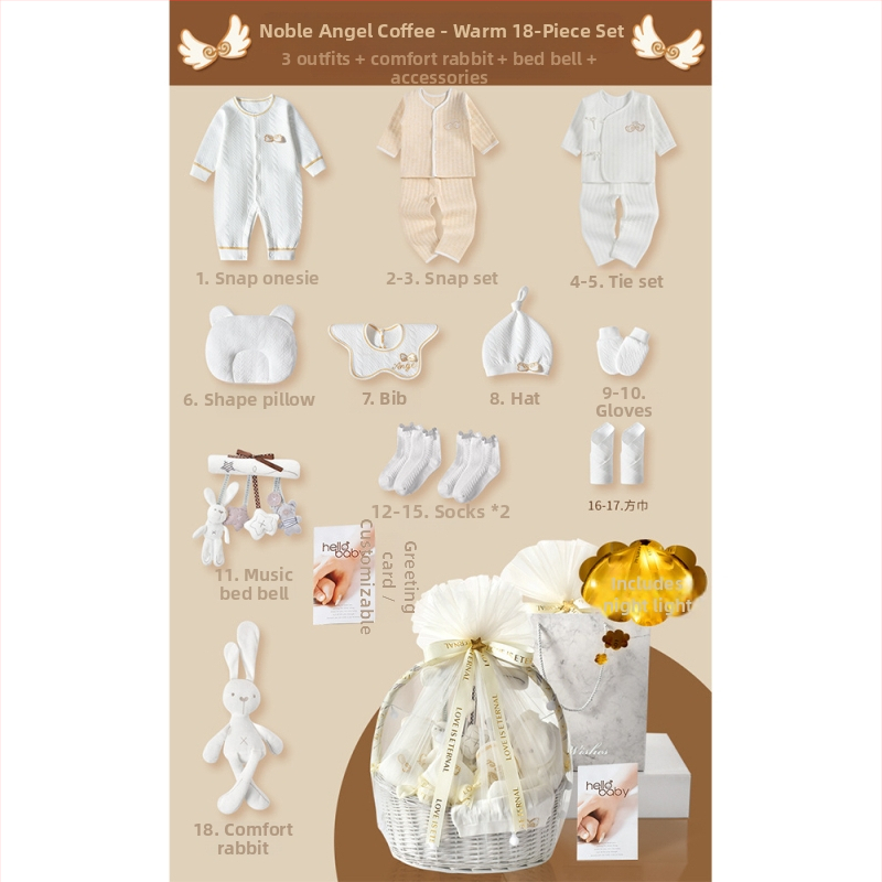 Naujagimių dovanų dėžutė - medvilnės drabužių komplektas kūdikiams su švelniu paviršiaus apdaila, daugiadalis komplektas (0–1 m., iki 80 cm)