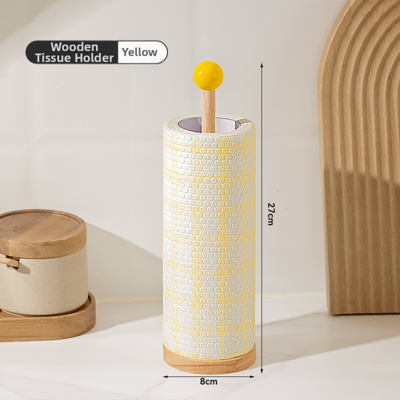 Drevený stojan na kuchynský papier a vreckovky – kruhový tvar, lesklý povrch, moderný minimalistický štýl