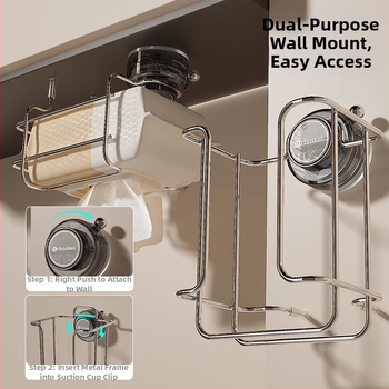 Nástenný stojan na vlhké vreckovky a toaletný papier • nerezová oceľ • elektroplátovaná povrchová úprava • štvorcový dizajn • moderný minimalistický štýl