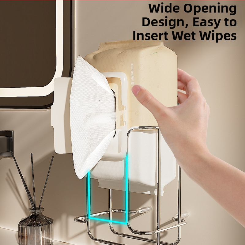 Sienas stiprināms plaukts mitriem salvetēm un tualetes papīram • nerūsējošais tērauds • elektroplēšanas pārklājums • kvadrāta dizains • mūsdienīgs minimālisms