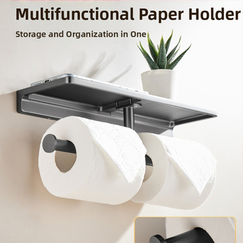 Dvojitý držiak na toaletný papier, Gun Ash povrch, telo z meďe, štvorcový tvar, moderný minimalistický štýl