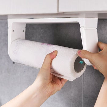 Nástenný držiak na kuchynský papier bez vŕtania, pod skrinkou, magnetický, plastový, štvorcový, moderný minimalistický štýl