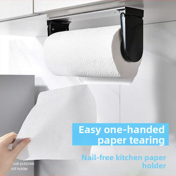 Nástenný držiak na kuchynský papier bez vŕtania, pod skrinkou, magnetický, plastový, štvorcový, moderný minimalistický štýl