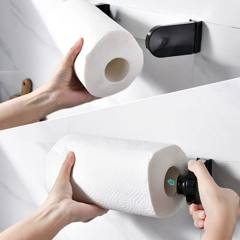 Nástenný držiak na kuchynský papier bez vŕtania, pod skrinkou, magnetický, plastový, štvorcový, moderný minimalistický štýl