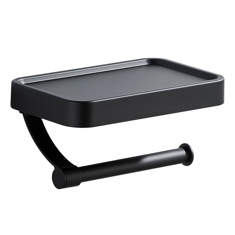 Nástenný hliníkový dvojposchodový držiak na toaletný papier a organizér na telefón, bez vŕtania, kúpeľňový regál