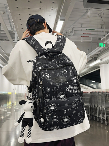 Училищна раница за ученици 5–6 клас; нейлон; водоустойчива, ултра лека и износоустойчива с презрамка с въздушна подложка; принт с животни, стил Modern Tide Cool.