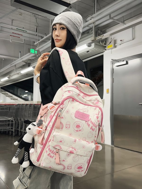 Училищна раница за ученици 5–6 клас; нейлон; водоустойчива, ултра лека и износоустойчива с презрамка с въздушна подложка; принт с животни, стил Modern Tide Cool.