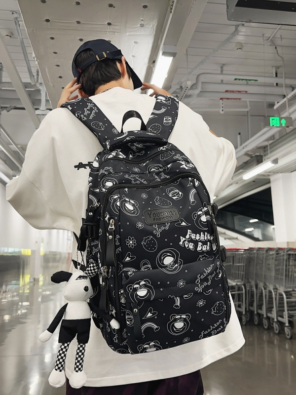 Училищна раница за ученици 5–6 клас; нейлон; водоустойчива, ултра лека и износоустойчива с презрамка с въздушна подложка; принт с животни, стил Modern Tide Cool.