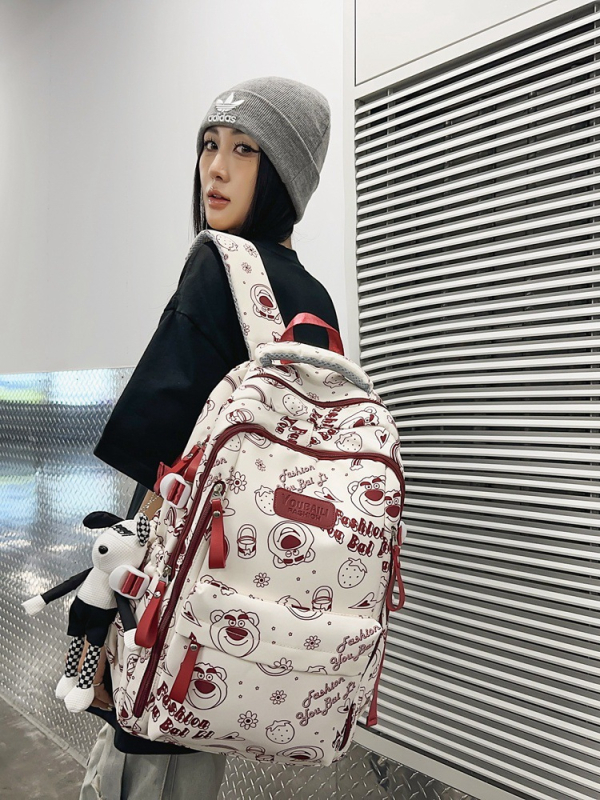 Училищна раница за ученици 5–6 клас; нейлон; водоустойчива, ултра лека и износоустойчива с презрамка с въздушна подложка; принт с животни, стил Modern Tide Cool.