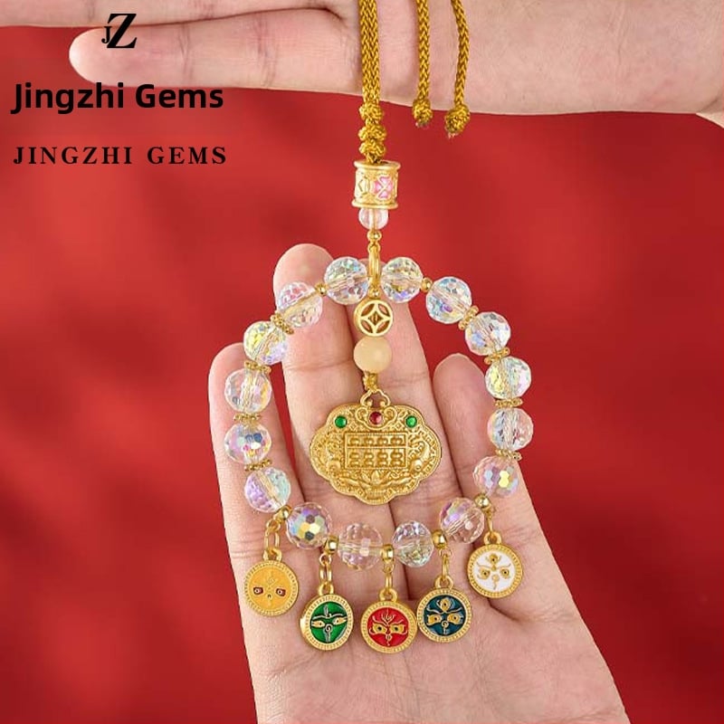 Automobilio pakabukų dekoracija su glazūruoto stiklo abakusu ir Turtingumo Dievu, Kinijos stilius, žvaigždžių/saulės/mėnulio motyvai