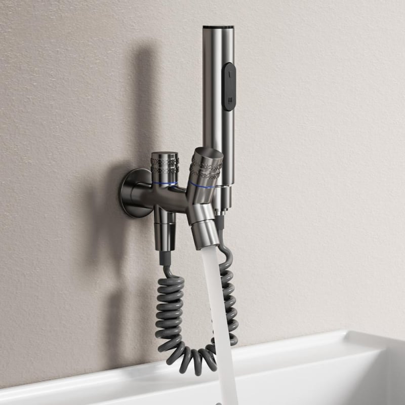 WC társ permetezőpisztoly — sárgaréz+ABS, falra szerelhető, egynyílású csap, gombos működés, magas nyomású víz