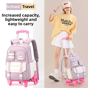 Mokyklinė kuprinė su ratukais, didelės talpos (Oxford audinys, kvėpuojantis, atsparus vandeniui, itin lengvas, oro pagalvės diržas)