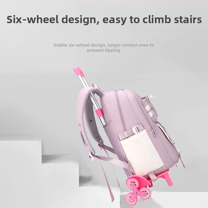 Mokyklinė kuprinė su ratukais, didelės talpos (Oxford audinys, kvėpuojantis, atsparus vandeniui, itin lengvas, oro pagalvės diržas)